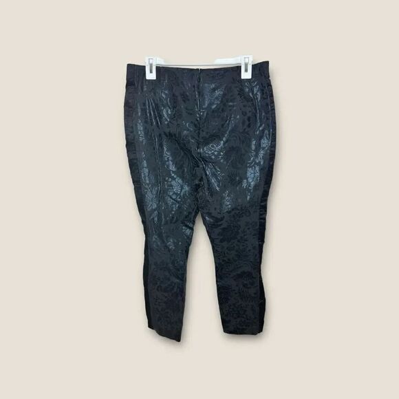 Anthropologie Essential Skinny Pants Black Motif Foil Embossed High Rise Size 12 - Picture 2 of 5